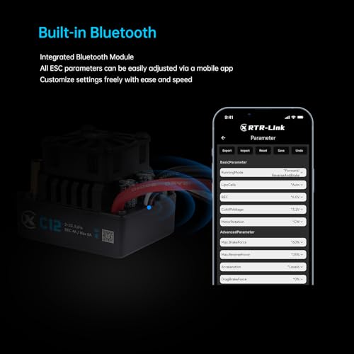 XC C12 Sensorless Brushless Motor ESC for RC Car, 2-3S Lipo,60A Continuous Current,4-6A、6.0/7.4V BEC,Applicable to 1/12 ON Road & Off Roads (XT60)