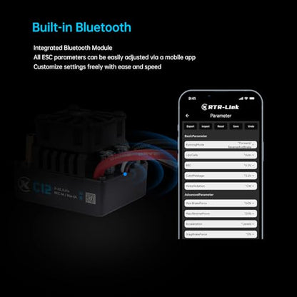 XC C12 Sensorless Brushless Motor ESC for RC Car, 2-3S Lipo,60A Continuous Current,4-6A、6.0/7.4V BEC,Applicable to 1/12 ON Road & Off Roads (XT60)
