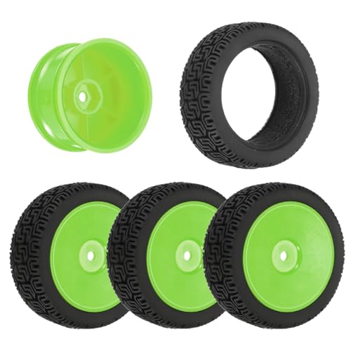 uxcell 4-Pair High-Grip RC Car Tire & Wheel Set for 1/10 Scale On-Road Touring Cars - Soft Rubber Tyres with 12mm Hubs, Black/Green - color: Black/Green
