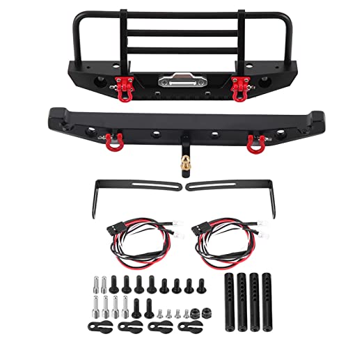 Metal Front Rear Bumper with LED Lights RC Crawler Bumper Set 190 X 80mm and 200 X 20mm Bolt On Upgrade for SCX10II 90046 1 10 Off Road Trail Truck
