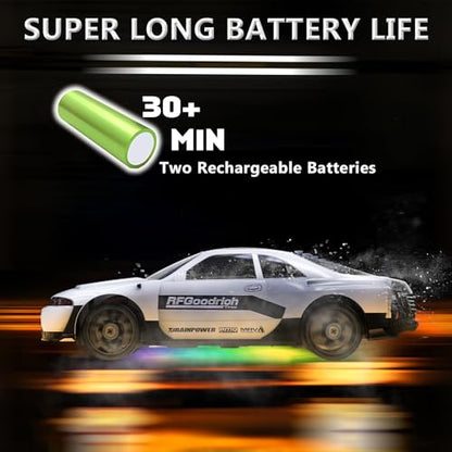 RC Drift Car 1:24 Remote Control Car 4WD 15KM/H High Speed Racing Sport Car with LED Lights RC Cars Toy for Kids Boys Girls Adults Gifts Birthday Christmas - color: White