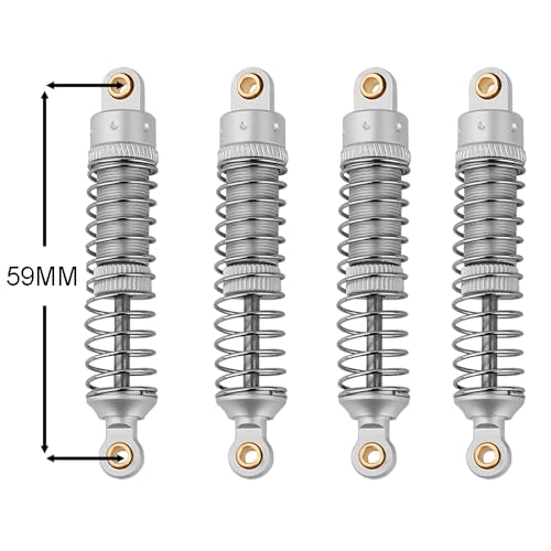 4PCS 53mm/59mm/66mm Aluminum Shocks Absorbers Oil Long Threaded Damper for 1/18 RC Crawler TRX4M TRX-4M Bronco Defender K10 Upgrade Parts (59mm Silver) - color: 59mm Silver