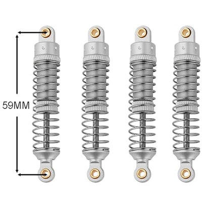 4PCS 53mm/59mm/66mm Aluminum Shocks Absorbers Oil Long Threaded Damper for 1/18 RC Crawler TRX4M TRX-4M Bronco Defender K10 Upgrade Parts (59mm Silver) - color: 59mm Silver