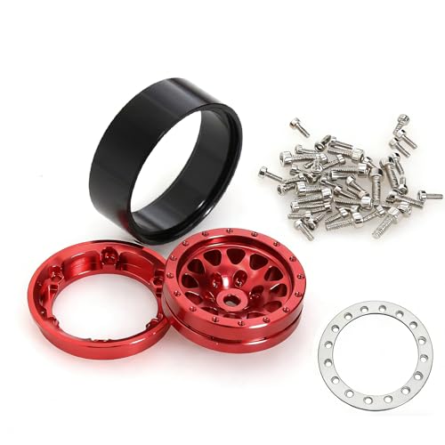 1.3" Aluminium Beadlock Wheels, RC Crawler Upgrade Parts for TRX4M SCX24 1/24 1/18 Scale RC Crawler Cars (red) - color: Red
