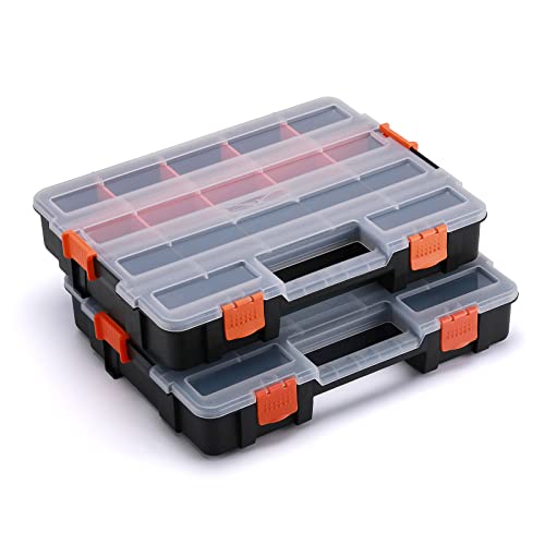 Tool Box Organizer Interlocking Black Small Parts Organizer for Fasteners and Crafts w/Removable Dividers (2 Piece Pack) - size: 2 PCS Toolbox Organizer