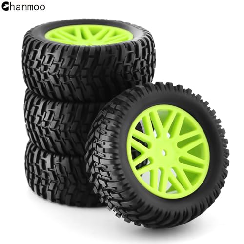 1/10 RC Off Road Tires And Wheels 12mm Hex Rubber Short Course Truck Tyres With Foam Insert For 1:10 Scale Buggy Car ARRMA Traxxas Wltoys 144001 Losi HSP 94107 94170 94155 94177 4PCS (Green) - color: Green