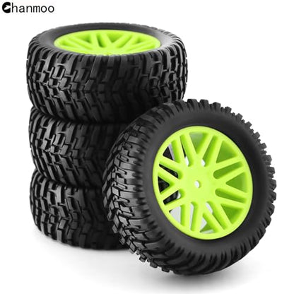 1/10 RC Off Road Tires And Wheels 12mm Hex Rubber Short Course Truck Tyres With Foam Insert For 1:10 Scale Buggy Car ARRMA Traxxas Wltoys 144001 Losi HSP 94107 94170 94155 94177 4PCS (Green) - color: Green