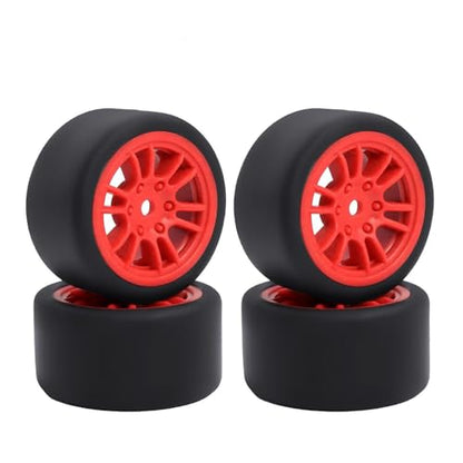 4PCS Finished Flat Running Drift Tires and Wheels 7MM Hexagon for 1/24 Losi Micro B Upgrades and 1/28 Losi Micro T Upgrades(T Red) - color: T Red