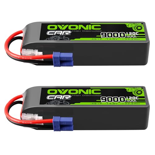 OVONIC 4S LiPo Battery 14.8V 9000mAh 120C with EC5 Plug for RC Car RC Truck Airplane Helicopter Boat Car Racing RC Hobby (2 Packs)