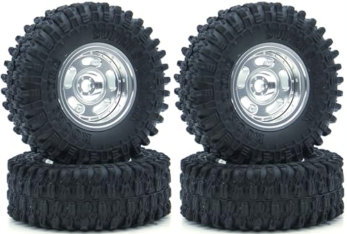 Set of 4 Rc 1.0 Beadlock Wheel and Tire for Axial SCX24 AX24 TRX4M FCX24 Upgrade 1/24 1/18 RC Crawler Car (TW1001 Silver) - color: Tw1001 Silver