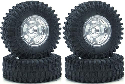 Set of 4 Rc 1.0 Beadlock Wheel and Tire for Axial SCX24 AX24 TRX4M FCX24 Upgrade 1/24 1/18 RC Crawler Car (TW1001 Silver) - color: Tw1001 Silver