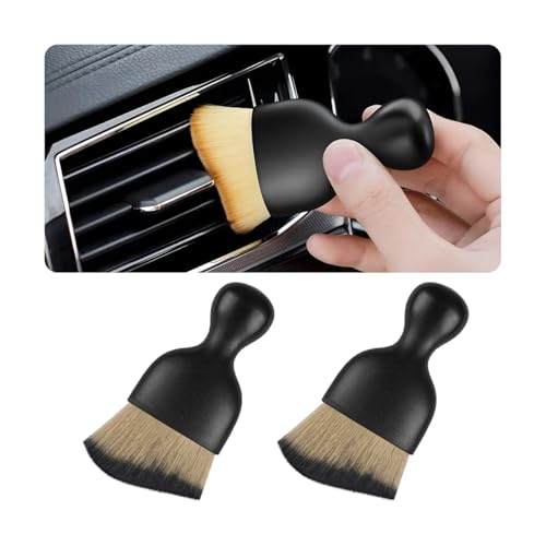 Blilo 2PCS Car Interior Detailing Brush with Dust Cover, Auto Soft Hair Cleaning Brushes, Scratch Free Curved Dirt Collectors, for Vehicle Dashboard Air Conditioner Vents Leather(Brown/Black) | soft synthetic bristles, grooved handle, wet or dry use, fits