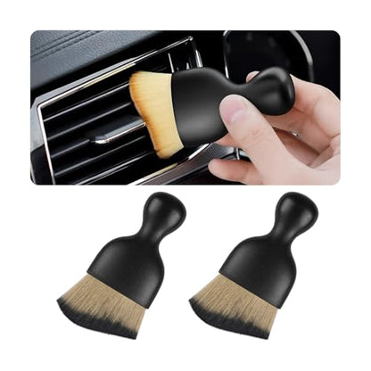 Blilo 2PCS Car Interior Detailing Brush with Dust Cover, Auto Soft Hair Cleaning Brushes, Scratch Free Curved Dirt Collectors, for Vehicle Dashboard Air Conditioner Vents Leather(Brown/Black) | soft synthetic bristles, grooved handle, wet or dry use, fits
