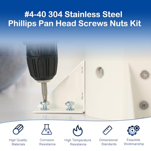 #4-40 Phillips Pan Head Machine Screws Nuts Assortment Kit, 3/16"-1" Length | 310Pcs, 304 Stainless Steel 18-8, UNC Fully Threaded, 9 Sizes for RC Models, 3D Printers, Robotics, Electronics Enclosures - size: #4-40