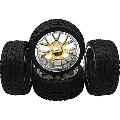 4Pack HIRCQOO 12mm Hex Plastic Wheel Rims & 2.59" Rubber Tires Set w/Foam Compatible with Traxxas Kyosho HPI Tamiya TT-01 TT-02 Sakura HSP 1/10 RC On-Road Touring Car (Yellow) - color: Yellow