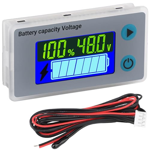 DROK 48v Golf Cart Battery Meter, 10-100v Digital Volt Meter Battery Capacity Tester Temperature Gauge, Grey, 60cm Cable - color: Grey, size: 48V/60cm Wire