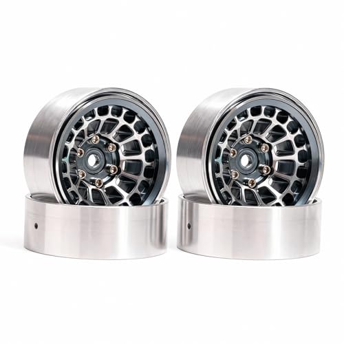 1.3” Aluminum Beadlock Wheels, -4.53mm Offset CNC 7 mm Hex Rims for 1/18 1/24 RC Crawler TRX4M, Axial SCX24 AX24, Redcat Ascent-18, FMS FCX24, 4 pcs, Gray - color: Gray