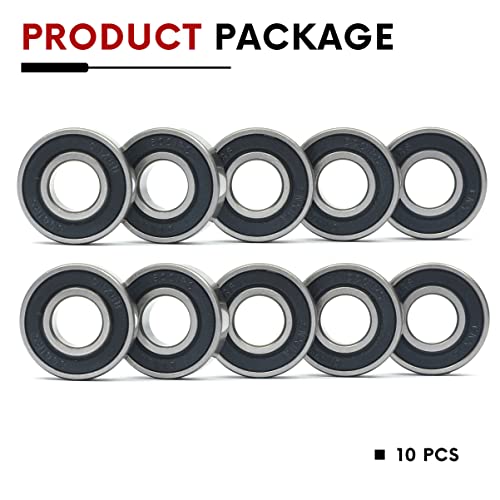 10 Pcs 6001-2RS Double Rubber Sealed Deep Groove Ball Bearings 12x28x8mm, Deep Grove Ball Bearing ABCE-3 Pre-Lubricated, Chromium Bearing Steel (6001-2RS, 10) - size: 6001-2RS