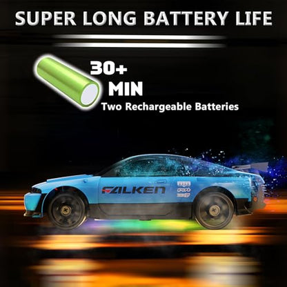 RC Drift Car 1:24 Remote Control Car 4WD 15KM/H High Speed Racing Sport Car with LED Lights RC Cars Toy for Kids Boys Girls Adults Gifts Birthday Christmas - color: Blue