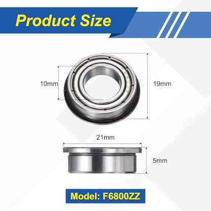 uxcell 5Pcs F6800ZZ Flanged Ball Bearings, 10 x 19 x 5mm Double Shielded Chrome Steel Deep Groove Bearing, ABEC5 - size: F6800ZZ 10 x 19 x 5mm