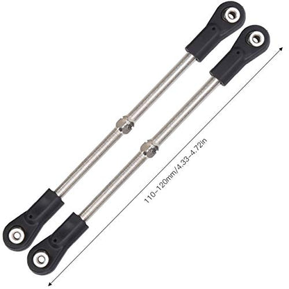 HERCHR RC Steering Link Rod, 4Pcs Adjustable 110-120mm/4.33-4.72in Steering Linkage Rod M4 Metal Arm Tie Ends Connector for 1/8 RC Racing Truck Car