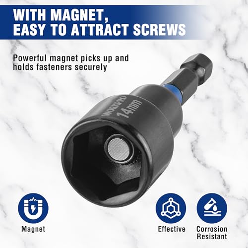 WORKPRO 39 PCS Magnetic Nut Driver Set, Impact Driver Bit 1/4" Hex Shank | SAE & Metric Cr-V Steel Power Nut Drivers with Impact Socket Adapters, Screwdriver Bits, Bit Holder, Sturdy Tool Box - size: 39PCS Magnetic Nut Driver Set