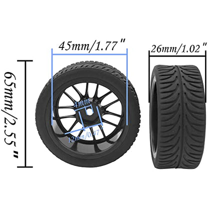 OD 2.55" Rubber Tires & Plastic Wheel Rims 12mm Hex Hub Compatible with HSP Tamiya HPI Kyosho Redcat ExceedRC 1/10 On-Road Touring Car,WLtoys 1/14 144001 RC Buggy (Silver) - color: Silver