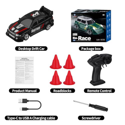 Desktop Drift Car,1:64 Remote Control Car, RC Cars with LED Lights | Mini RC Drift Car for Race, for Boys Kids Adults - color: Black