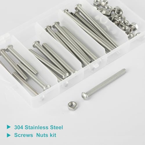 50PCS M5 x 50mm 60mm 70mm 80mm, Button Head Socket Cap Screws Bolts Nuts Kit, Stainless Steel 304, Metric Allen Hex Drive, Fully Threaded - size: Button M5x50/60/70/80mm