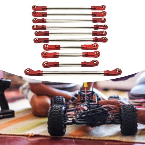 10 Pieces Steering Servo Link RC Car Pull Rod Metal Upgrade Linkage Model Parts Sturdy Construction Suitable for WLtoys 1/10 RC Truck, red - color: Red