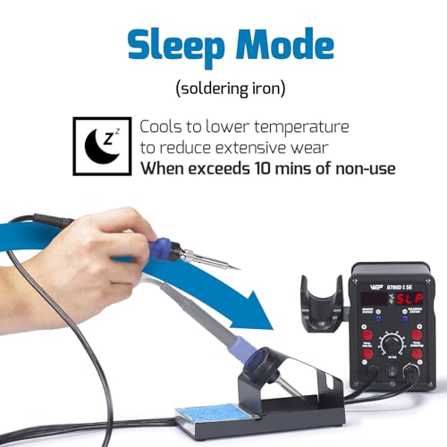 WEP 8786D-I SE Hot Air Soldering Iron Station Kit 2-IN-1 for Rework, Desoldering with Lead-Free Solder Wire, 5 Soldering Tips, 3 Hot Air Nozzles,Tweezers, Desoldering Pump
