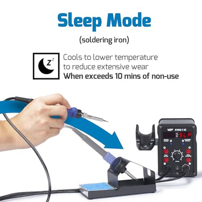 WEP 8786D-I SE Hot Air Soldering Iron Station Kit 2-IN-1 for Rework, Desoldering with Lead-Free Solder Wire, 5 Soldering Tips, 3 Hot Air Nozzles,Tweezers, Desoldering Pump