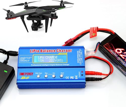 B6 Lipo Battery Balance Charger 80W Discharger for NiMH/NiCd (1-15S) LiPo/Li-ion/Life Battery (1-6S) RC Hobby Batteries Balance Charger with AC Power Supply