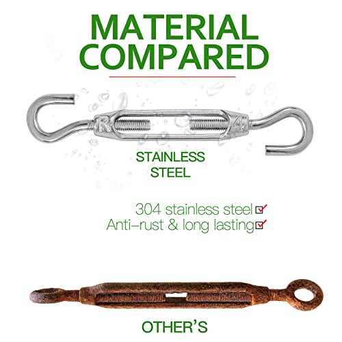 6PCS M4 Hook & Hook Turnbuckle 304 Stainless Steel Turnbuckle Wire Rope Tension Heavy Duty Turnbuckles for Cable Railing Wire Rope Hardware Kit (M4, Hook & Hook) - style: Hook & Hook-M-4