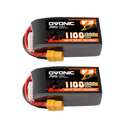 OVONIC 130C 6S 1100mah Lipo Battery 22.2V Pack with XT60 Plug for FPV Racing