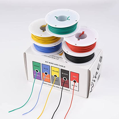 30 AWG Stranded Electrical Wire 30 Gauge Tinned Copper Wires Flexible Silicone Electric Hook Up Wire Kit OD:1.1mm, 5 Colors 32.8ft/10m Each, DIY/Automotive/Home/Power Wiring Kit - size: 5 Colors each 32.8Ft, style: 30AWG-Stranded