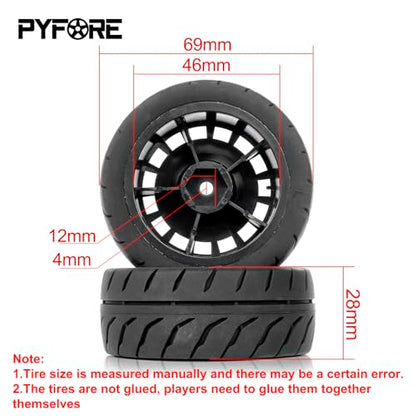 4PCS 1/10 RC Rally Tires & Rims, 68x28mm 12mm Hex Wheel Set, Fits for Traxxas Tamiya HPI WR8 1/10 Scale On-Road Car (Gray) - color: Gray