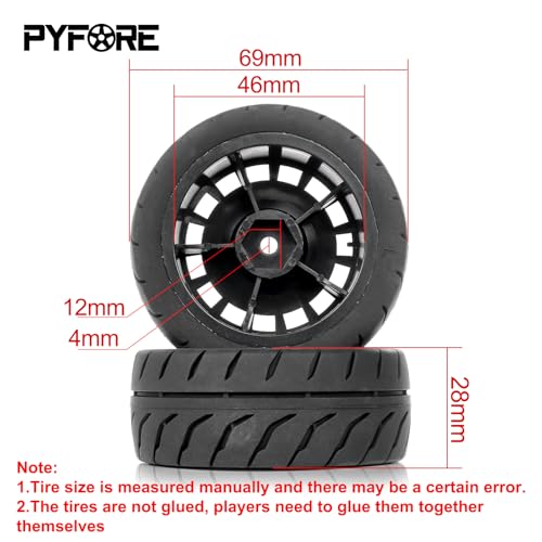 4PCS 1/10 RC Rally Tires & Rims, 68x28mm 12mm Hex Wheel Set, Fits for Traxxas Tamiya HPI WR8 1/10 Scale On-Road Car (Black) - color: Black
