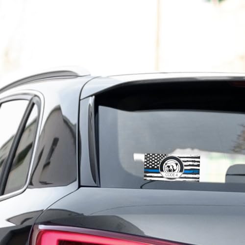 Thin Line Code 4 Car Sticker, 6PCS Waterproof Reflective American Flag Police Support Vehicle Window Bumper Decal, Auto Exterior Decoration, Universal for Truck SUV Sedan