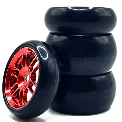 4PCS Finished Flat Running Drift Tires and Wheels 7MM Hexagon for 1/24 Losi Micro B Upgrades and 1/28 Losi Micro T Upgrades (New b Red) - color: New B Red