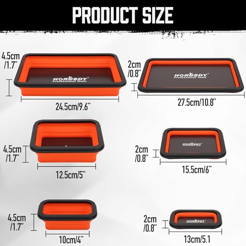 HORUSDY 3-Piece Magnetic Parts Tray Set, Tool Trays for Storage Organizer Screw, Bolts, Washers, Nuts and Small Tools. Tool Gifts for Men, Orange and Black - style: 3-Piece Magnetic Tray - Collapsible Red