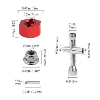 Hobbypark Aluminum 12mm Hex Wheel Hubs Adapters & M4 Flanged Lock Nuts for Traxxas 1/10 Slash 4X4 Stampede 4WD RC Car,Replace Part 1654 (Red) - color: Red