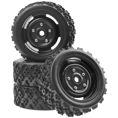ShareGoo 4Pcs 1/10 On Road Tires & Plastics Wheel Rims 12mm Hex Compatible with Tamiya TT01 Kyosho Sakura D3 Traxxas 4Tec 2.0 1/10 RC On Road Racing & Touring Car (Black)