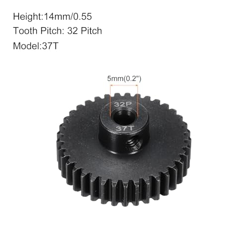 32P Steel Pinion Gear Set 37T for 5mm Shaft Hardened Steel Pinion Gear with Shaft Coupler Connector for RC Motor - style: 37T