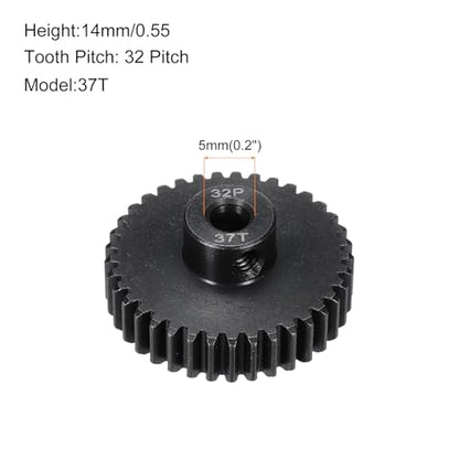 32P Steel Pinion Gear Set 37T for 5mm Shaft Hardened Steel Pinion Gear with Shaft Coupler Connector for RC Motor - style: 37T