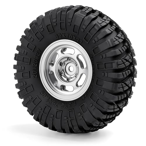 1.3inch Beadlock Wheel Hub Wheel Rim ＆ 70mm/2.76inch Crawler Tires | 4PCS Aluminum 1.3" Beadlock Wheels & Rubber Tires Set for 1/18 1/24 RC Crawler Car SCX24 TRX4M Upgrade Parts (Silver) - color: Silver