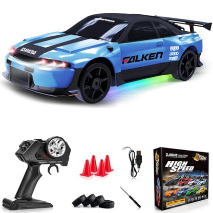 RC Drift Car 1:24 Remote Control Car 4WD 15KM/H High Speed Racing Sport Car with LED Lights RC Cars Toy for Kids Boys Girls Adults Gifts Birthday Christmas - color: Blue