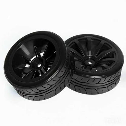RC OD 65mm 1/10 Rally Racing Touring Tires & Plastic Wheels 12mm Hex for 1:10 1/12 On Road Drift Street Car Tamiya TT01 TT02 Traxxas XV02 XV01 TA06 HPI KYOSHO PTG2 A959 4PCS (Black) - color: Black