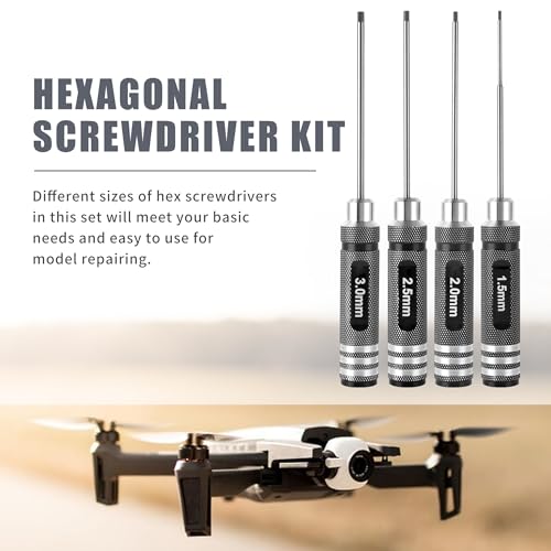 RC Hex ScrewDriver Set - 4pcs 1.5mm 2.0mm 2.5mm 3.0mm RC Tool Kit | Hex Allen Screwdriver Kit for RC Car 1/10, Helicopter & Repair Tools, Durable RC Screwdriver Set for Precision Maintenance