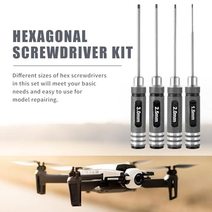 RC Hex ScrewDriver Set - 4pcs 1.5mm 2.0mm 2.5mm 3.0mm RC Tool Kit | Hex Allen Screwdriver Kit for RC Car 1/10, Helicopter & Repair Tools, Durable RC Screwdriver Set for Precision Maintenance